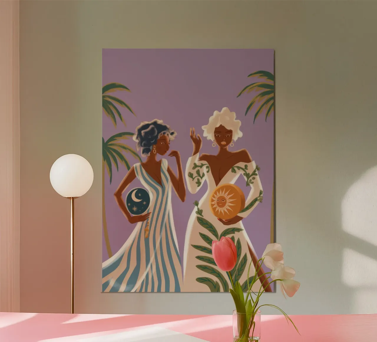 Passeggiata gioiosa tropicale poster con telaio in plastica da Veiled Canvas