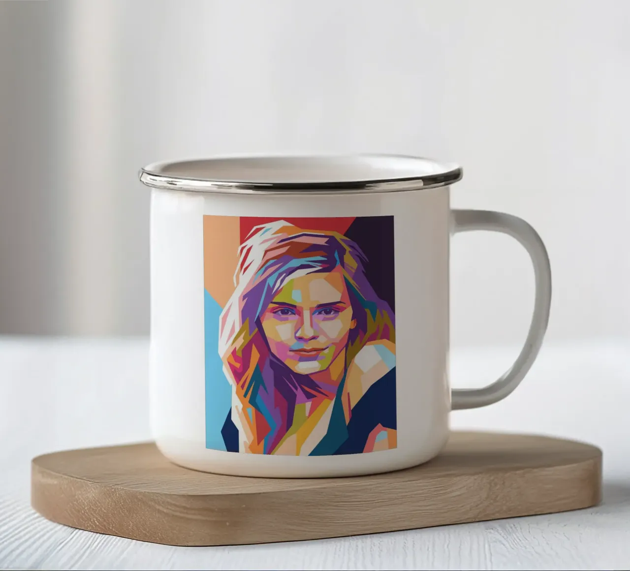 Ritratto pop art di Emma Watson tazza in smalto da Hantamrata