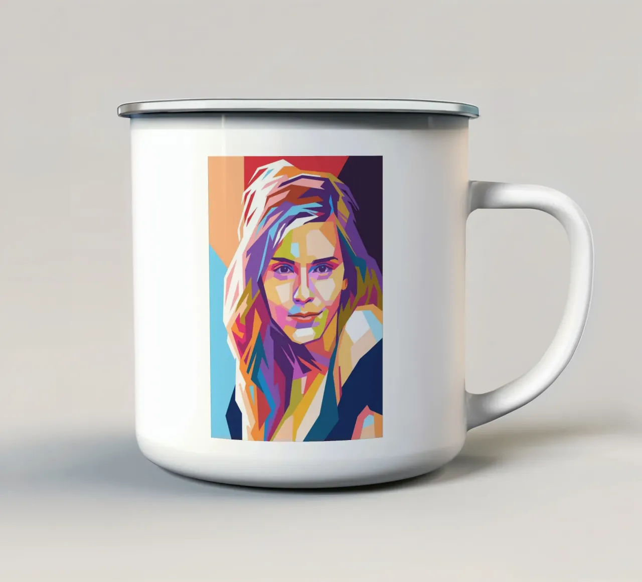 Ritratto pop art di Emma Watson tazza in smalto da Hantamrata