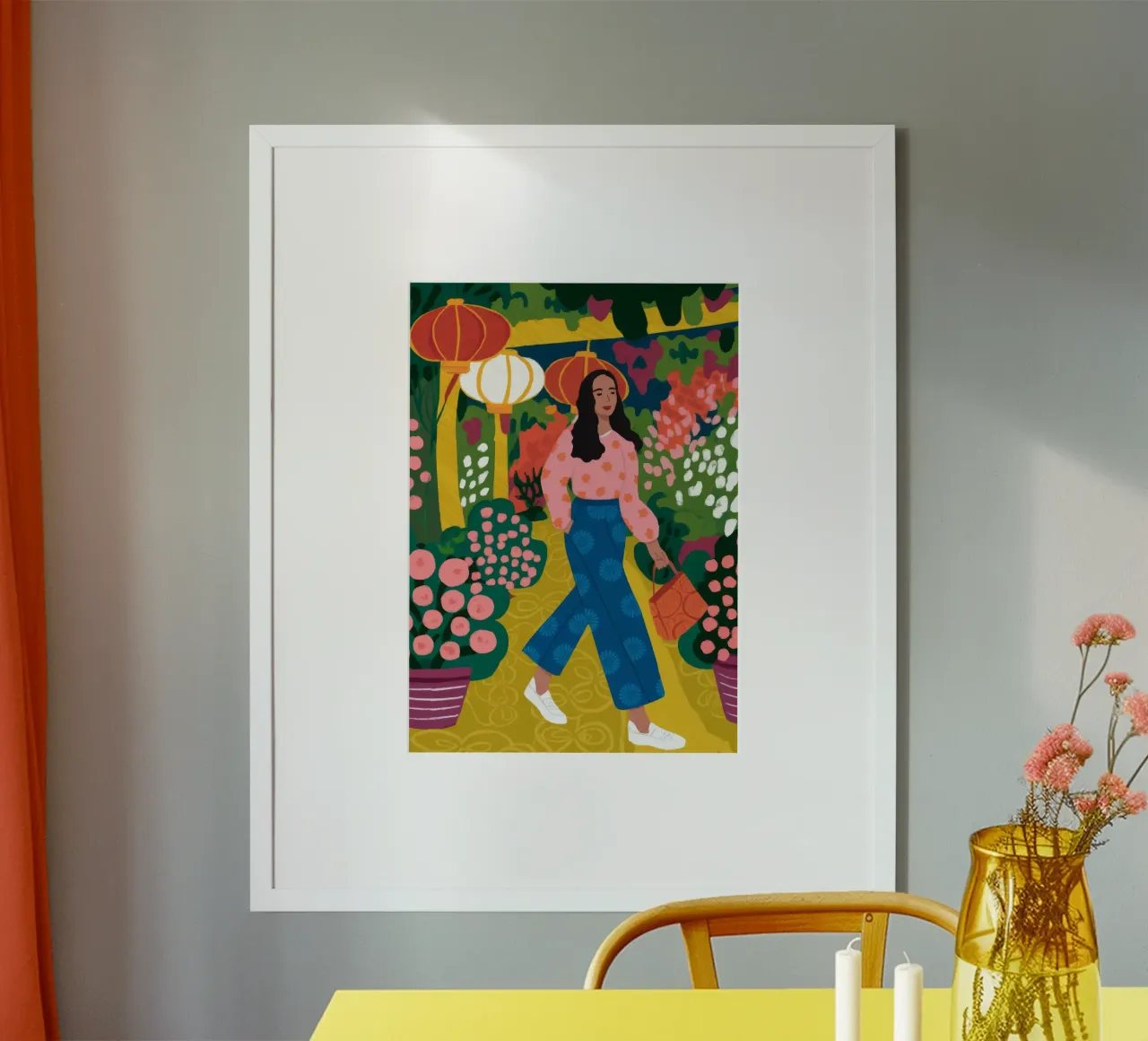 Passeggiata della gioia floreale poster con telaio in plastica da Veiled Canvas