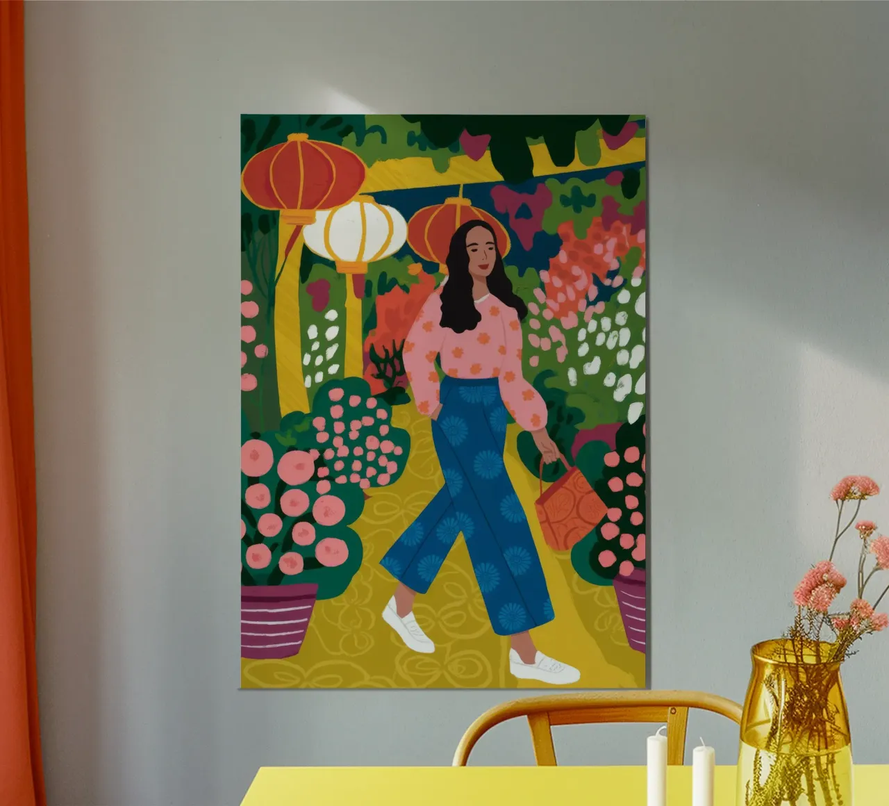 Passeggiata della gioia floreale poster con telaio in plastica da Veiled Canvas