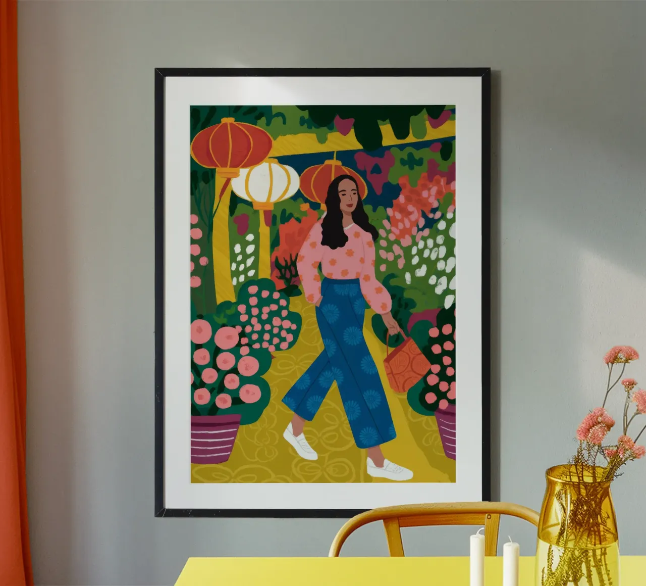 Passeggiata della gioia floreale poster con telaio in plastica da Veiled Canvas