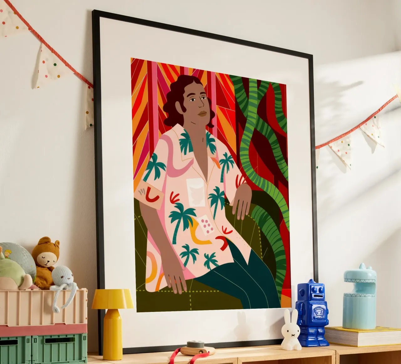 Relax tropicale e beatitudine poster con telaio in alluminio da Veiled Canvas