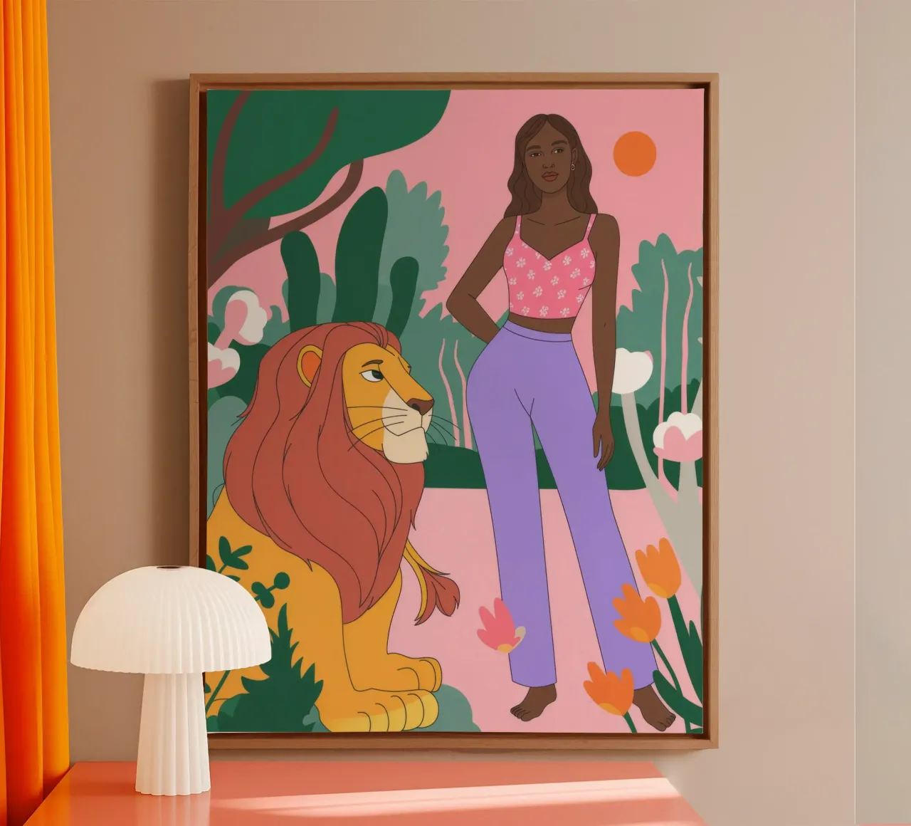 Lion's metgezel Majesteit canvas met Baklijst van Veiled Canvas