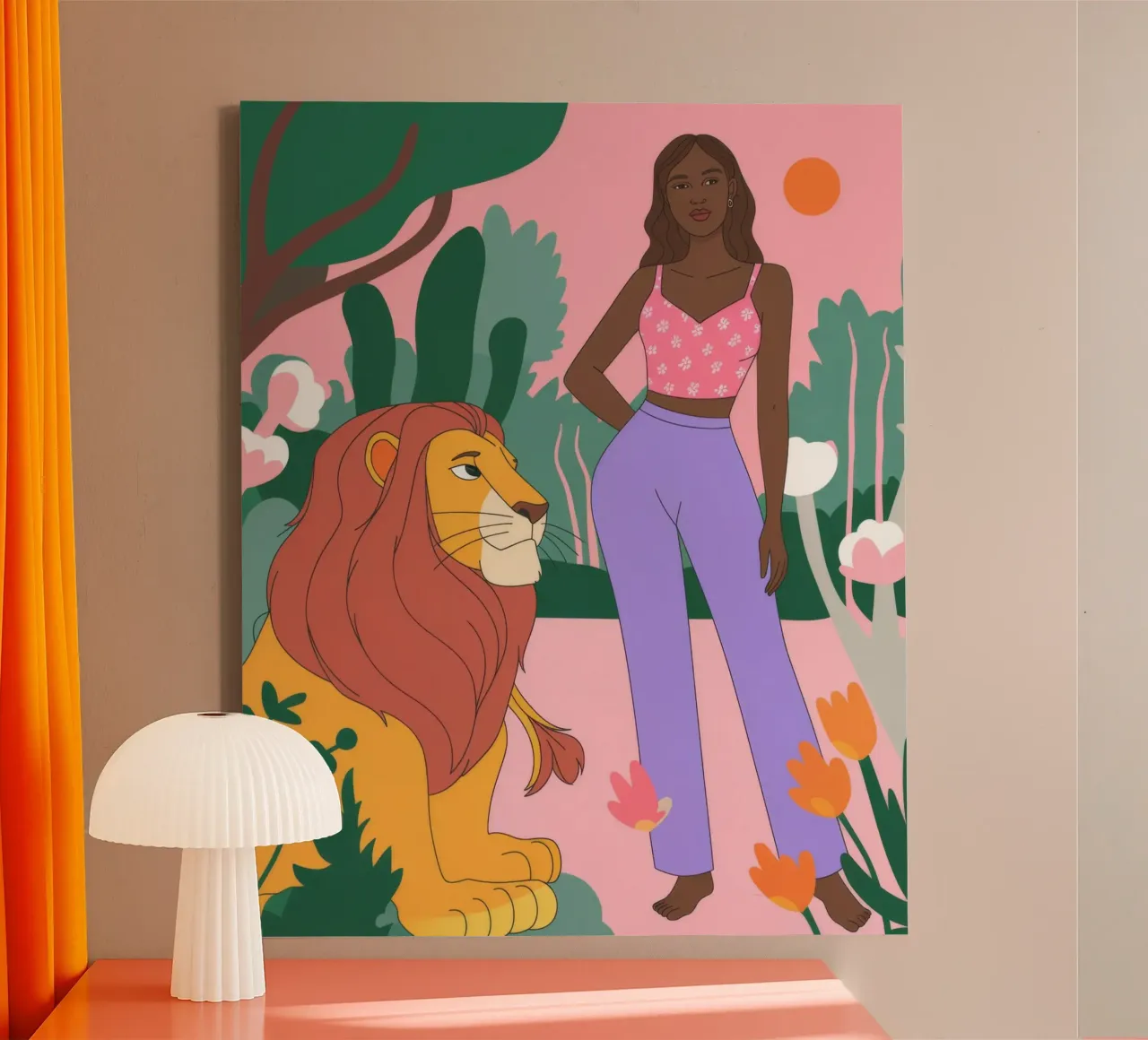 Lion's metgezel Majesteit canvas met Baklijst van Veiled Canvas