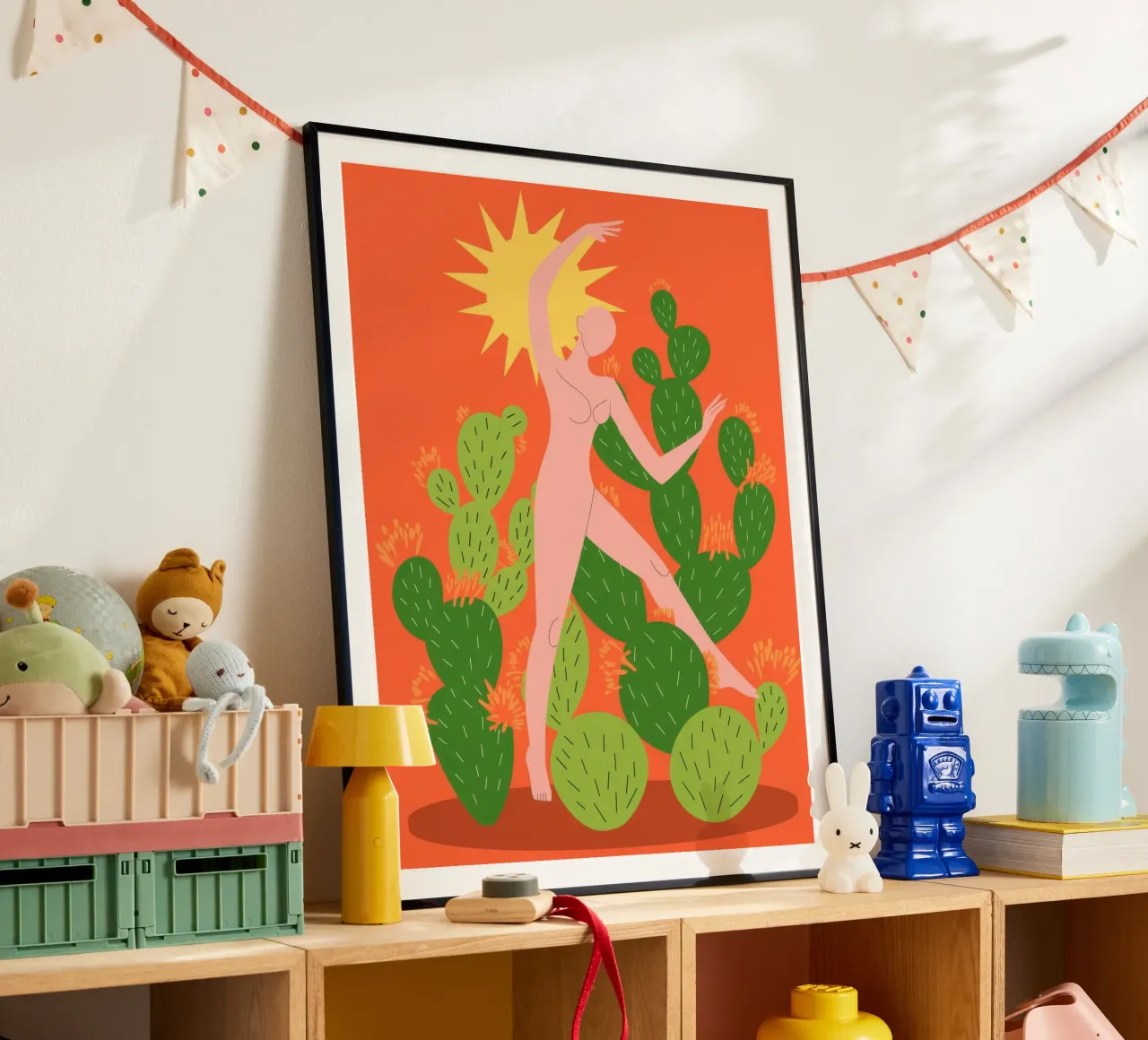 Energia della danza dei cactus poster con telaio in legno da Veiled Canvas