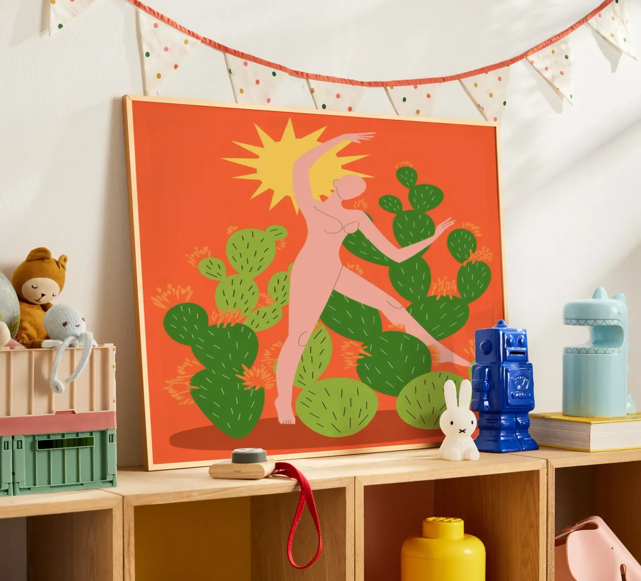 Energia della danza dei cactus poster con telaio in legno da Veiled Canvas