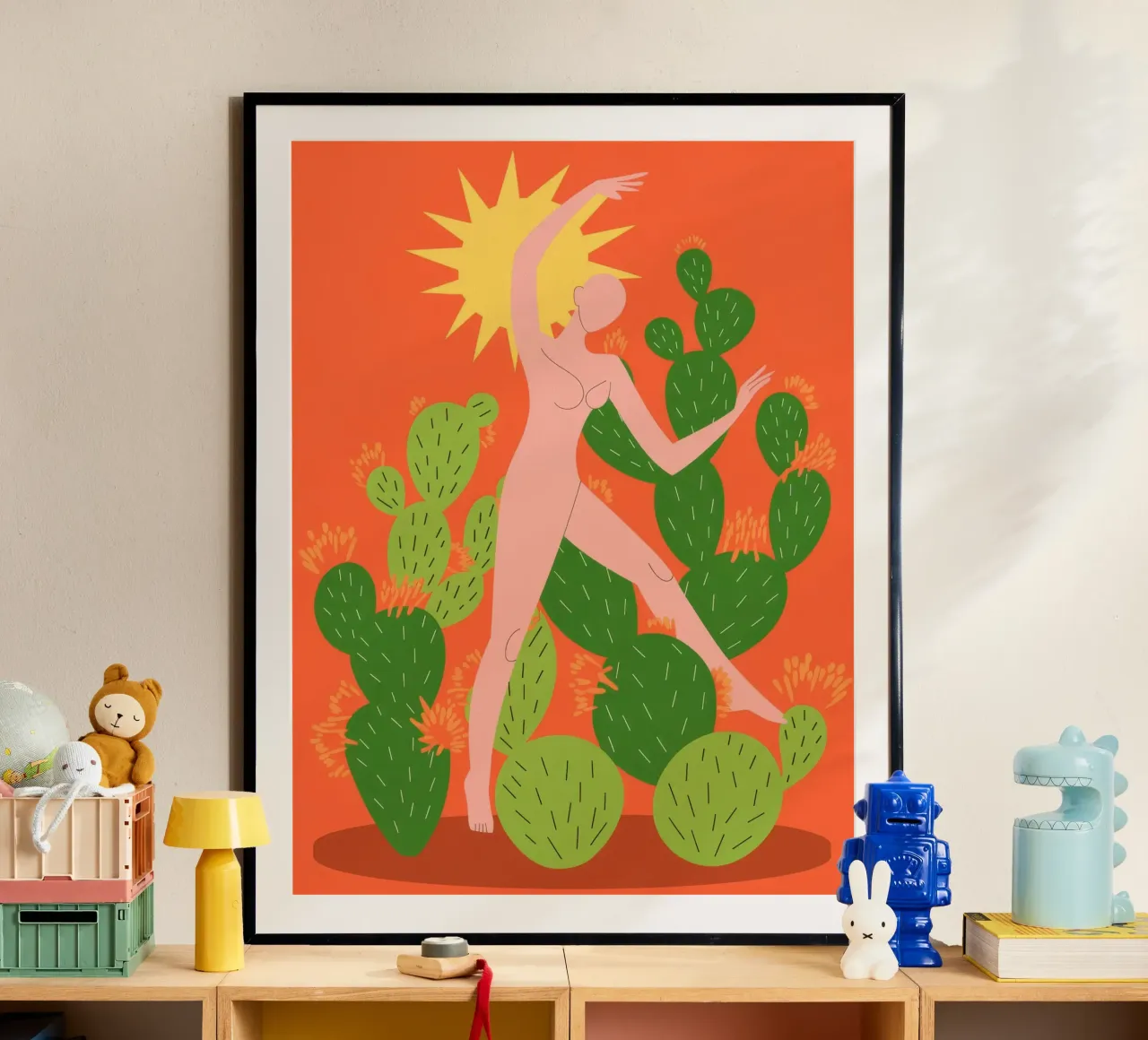 Energia della danza dei cactus poster con telaio in legno da Veiled Canvas