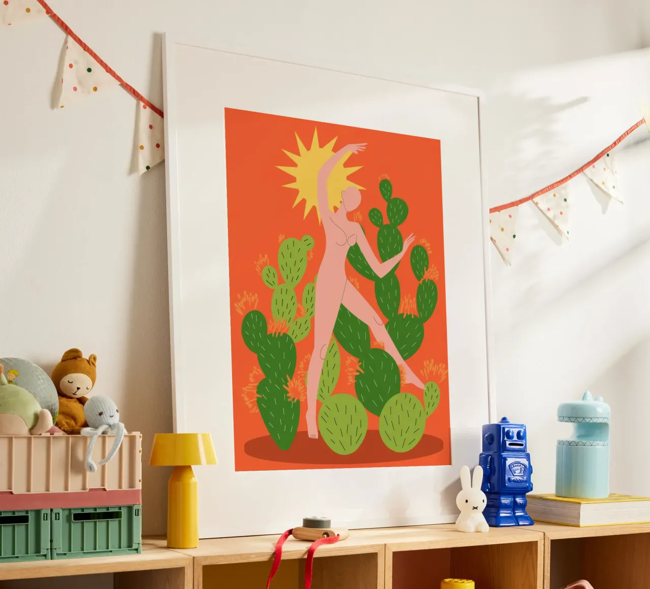 Energia della danza dei cactus poster con telaio in legno da Veiled Canvas