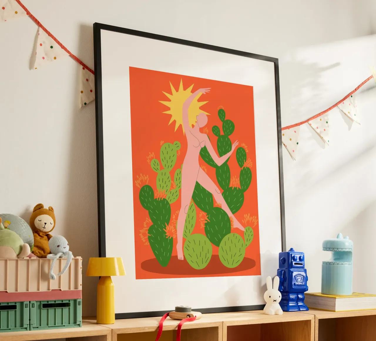 Energia della danza dei cactus poster con telaio in legno da Veiled Canvas
