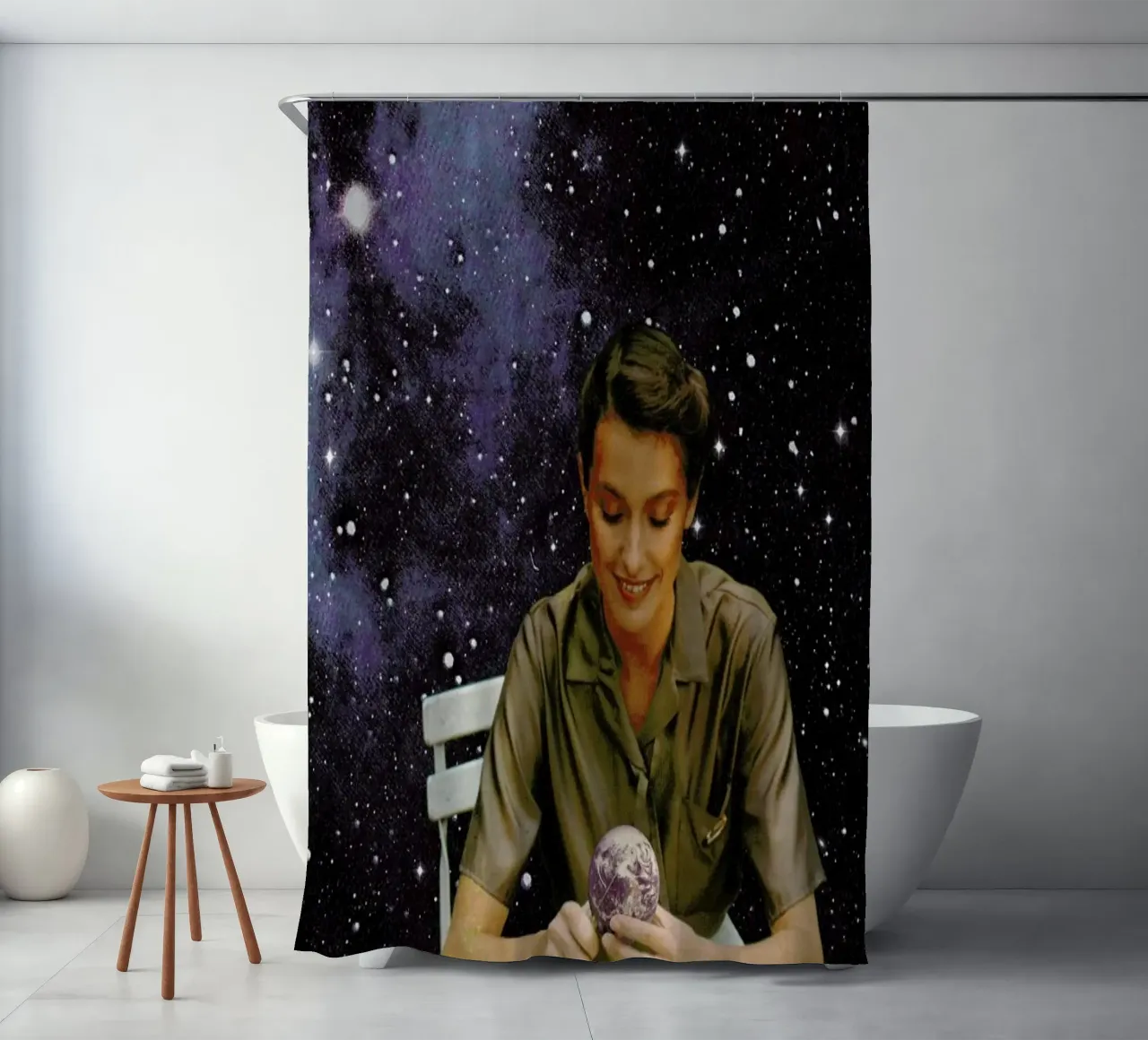 Femme Epluchant La Terre Print shower curtain by Florent Bodart