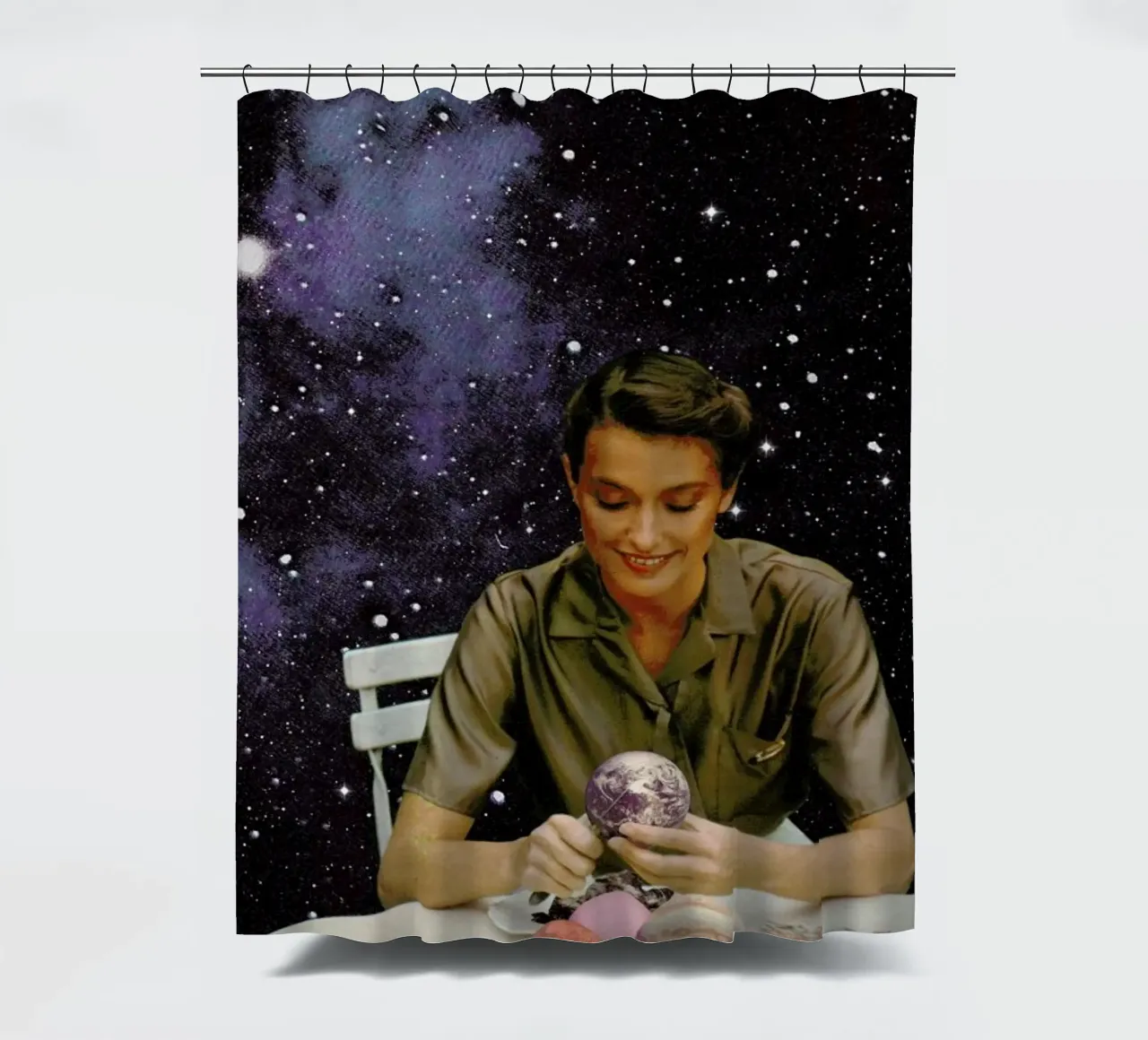 Femme Epluchant La Terre Print shower curtain by Florent Bodart