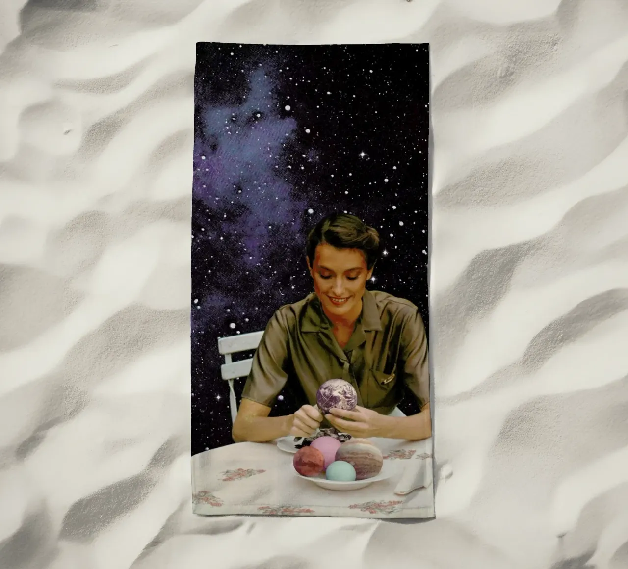 Femme Epluchant La Terre Print beach towel by Florent Bodart
