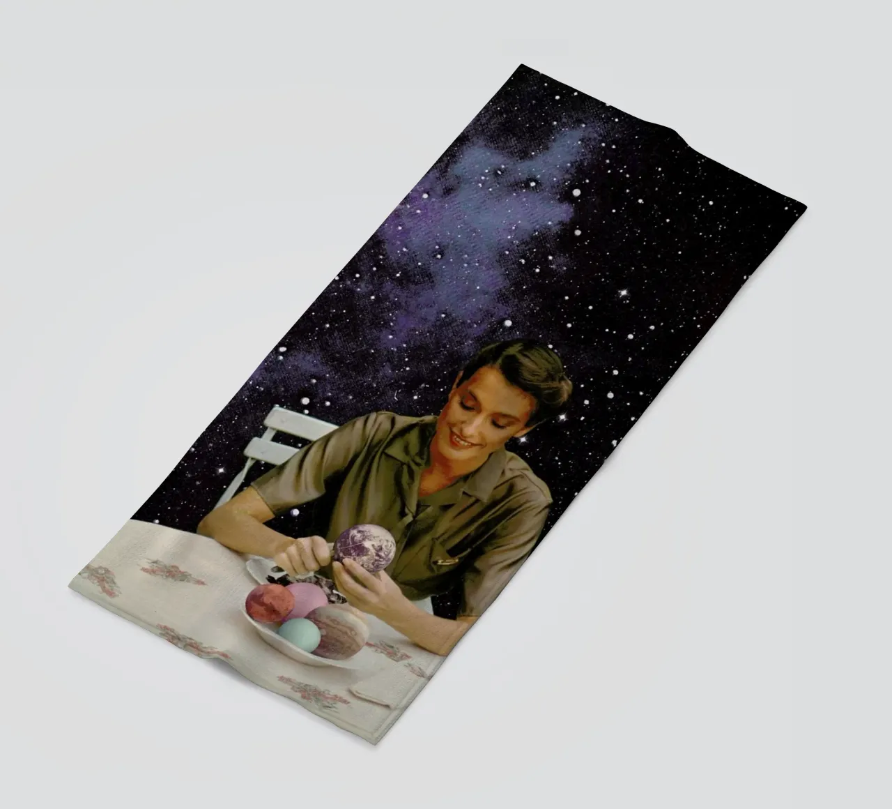 Femme Epluchant La Terre Print beach towel by Florent Bodart