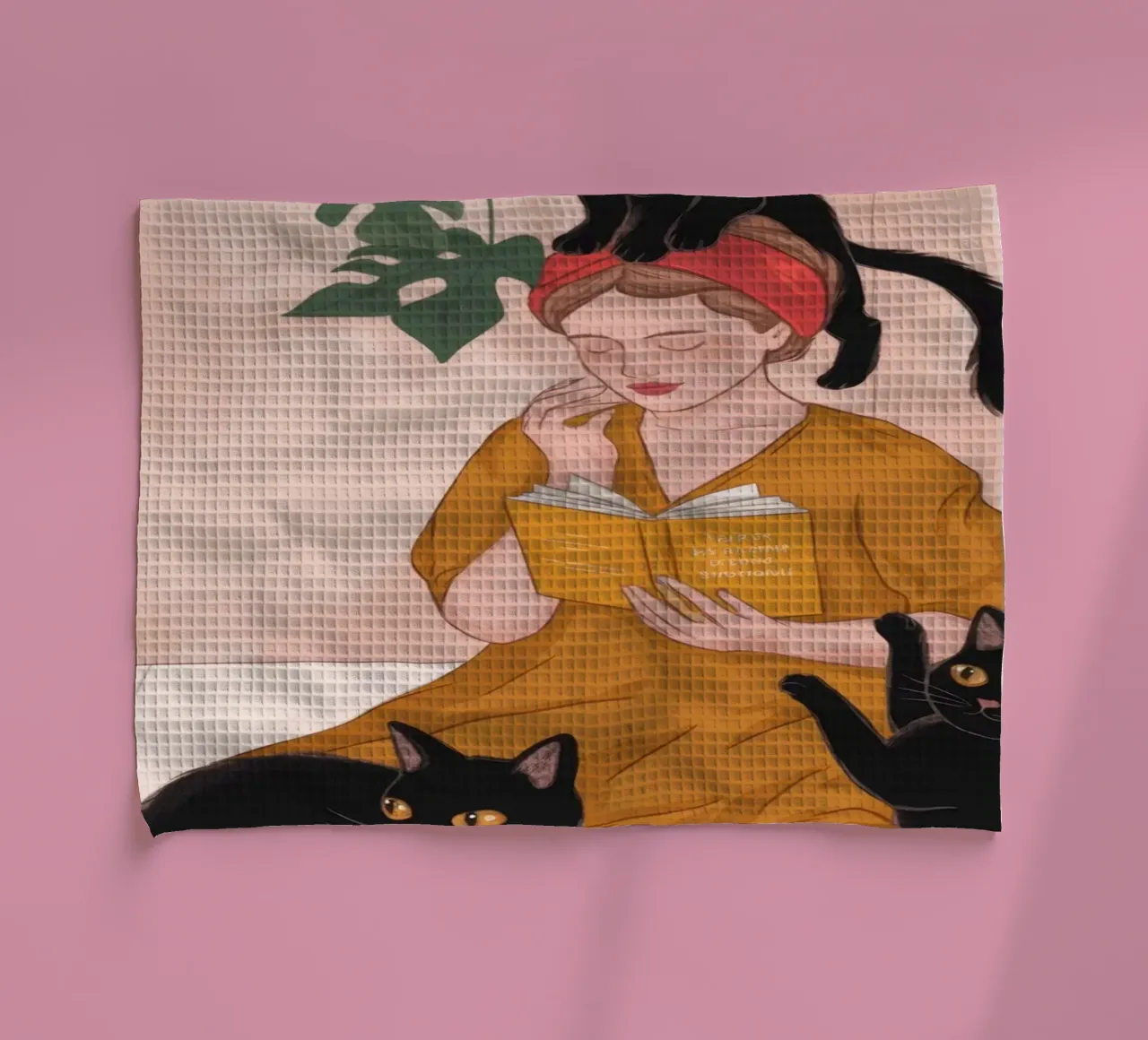 Le plaisir de l'affection féline torchon de Veiled Canvas