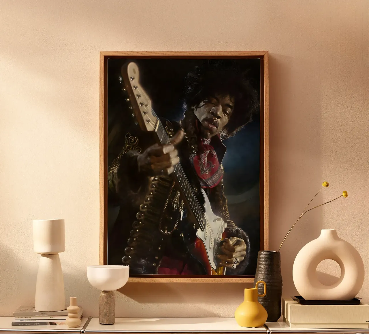 Jimi Hendrix tela con Cornice a cassetta da Low poly art