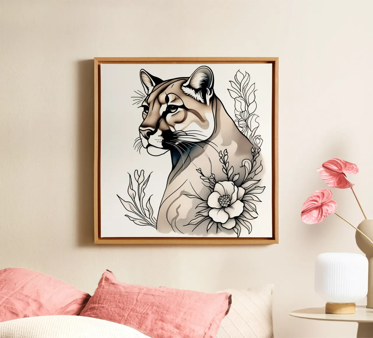 Lioness_style_B_1 canvas with Floater frame by Tierisch bunt by LK