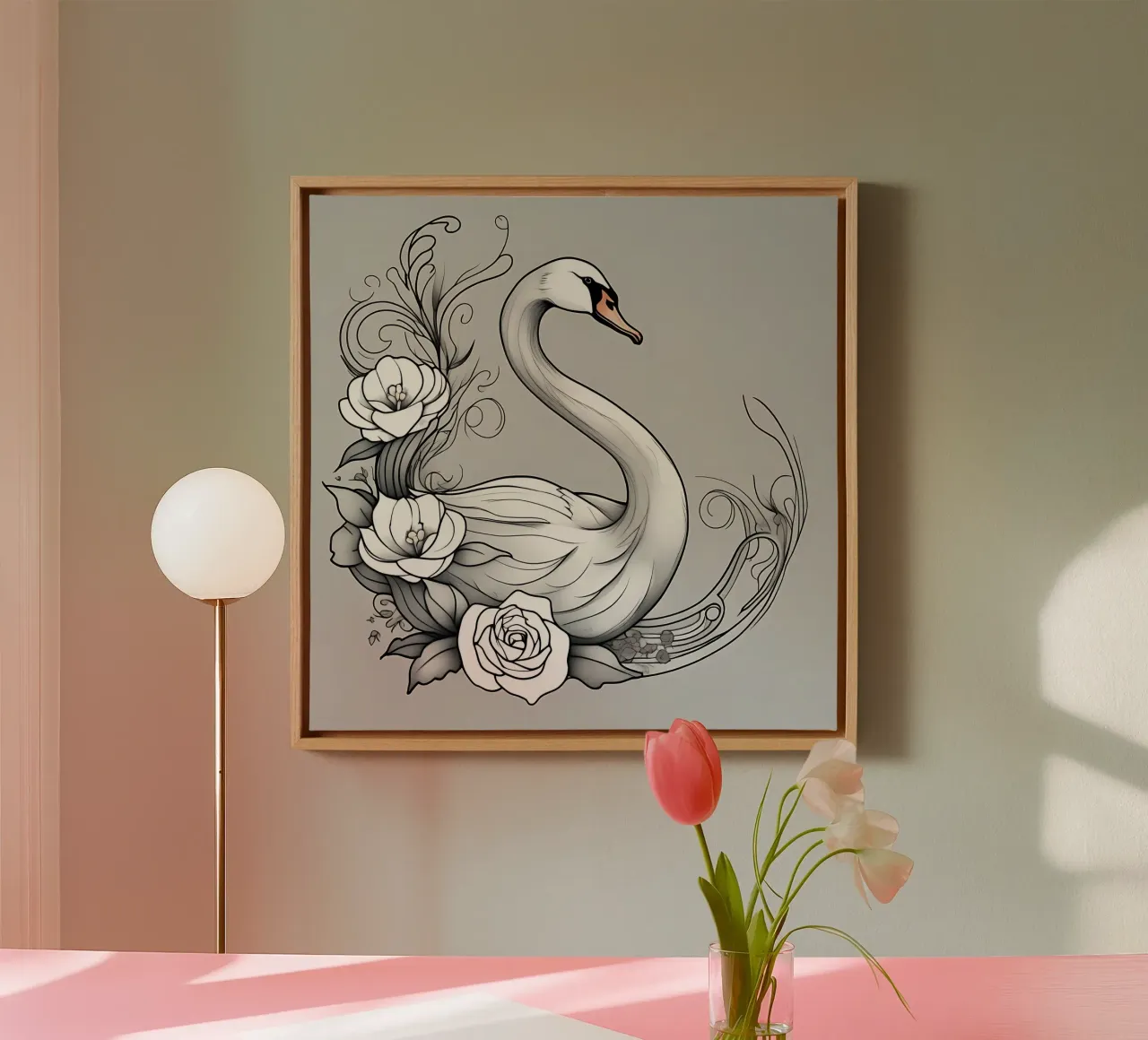 Swan_style_B_1 canvas met Baklijst van Tierisch bunt by LK
