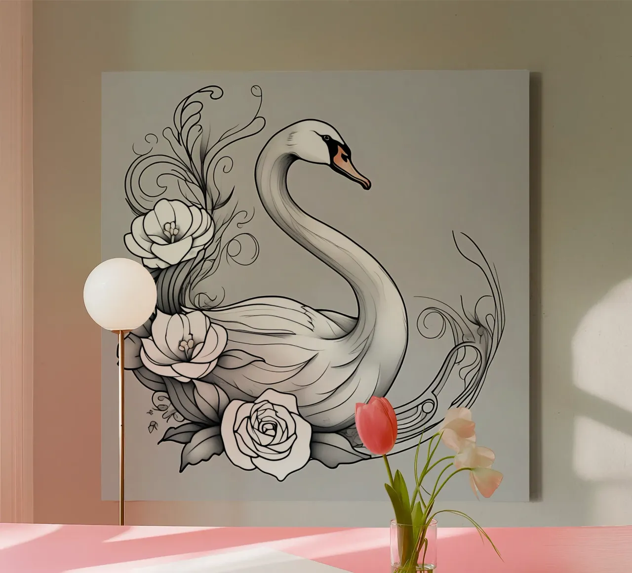 Swan_style_B_1 canvas met Baklijst van Tierisch bunt by LK