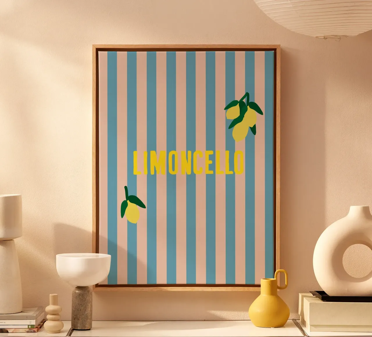 LIMONCELLO Jaune Sur Rayures Bleues avec Citrons toile avec Caisse américaine de Alisa Knöß