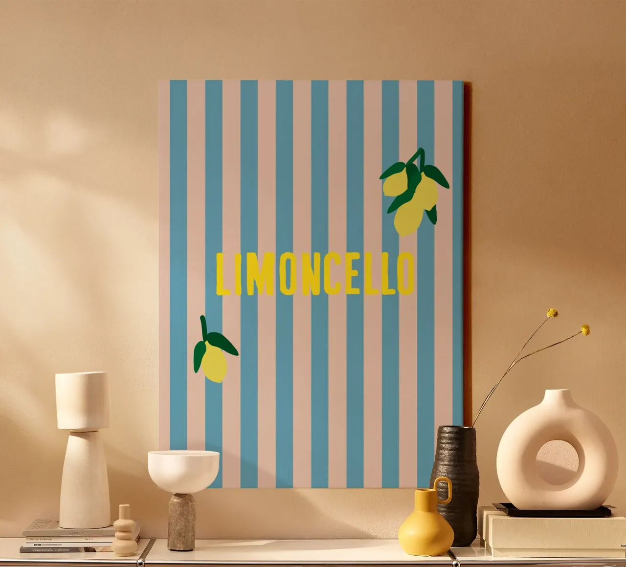 LIMONCELLO Jaune Sur Rayures Bleues avec Citrons toile avec Caisse américaine de Alisa Knöß