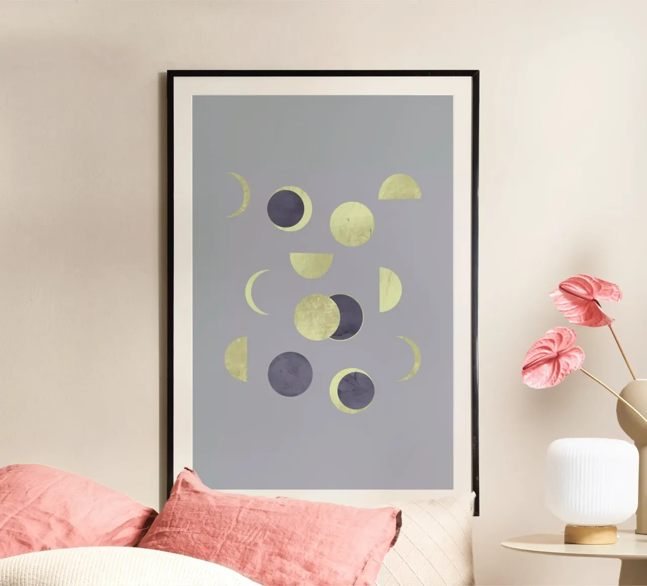 Moons Gold poster con telaio in legno da cafelab