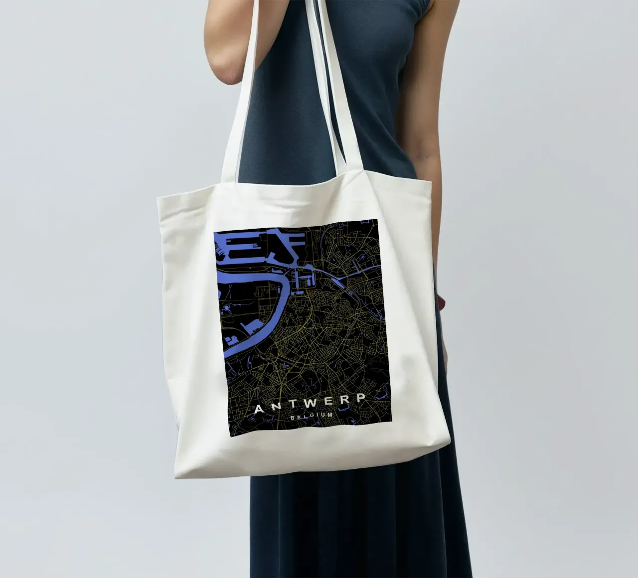 Anversa Belgio - Mappa della città in nero e oro borsa in juta da Cartographers Library