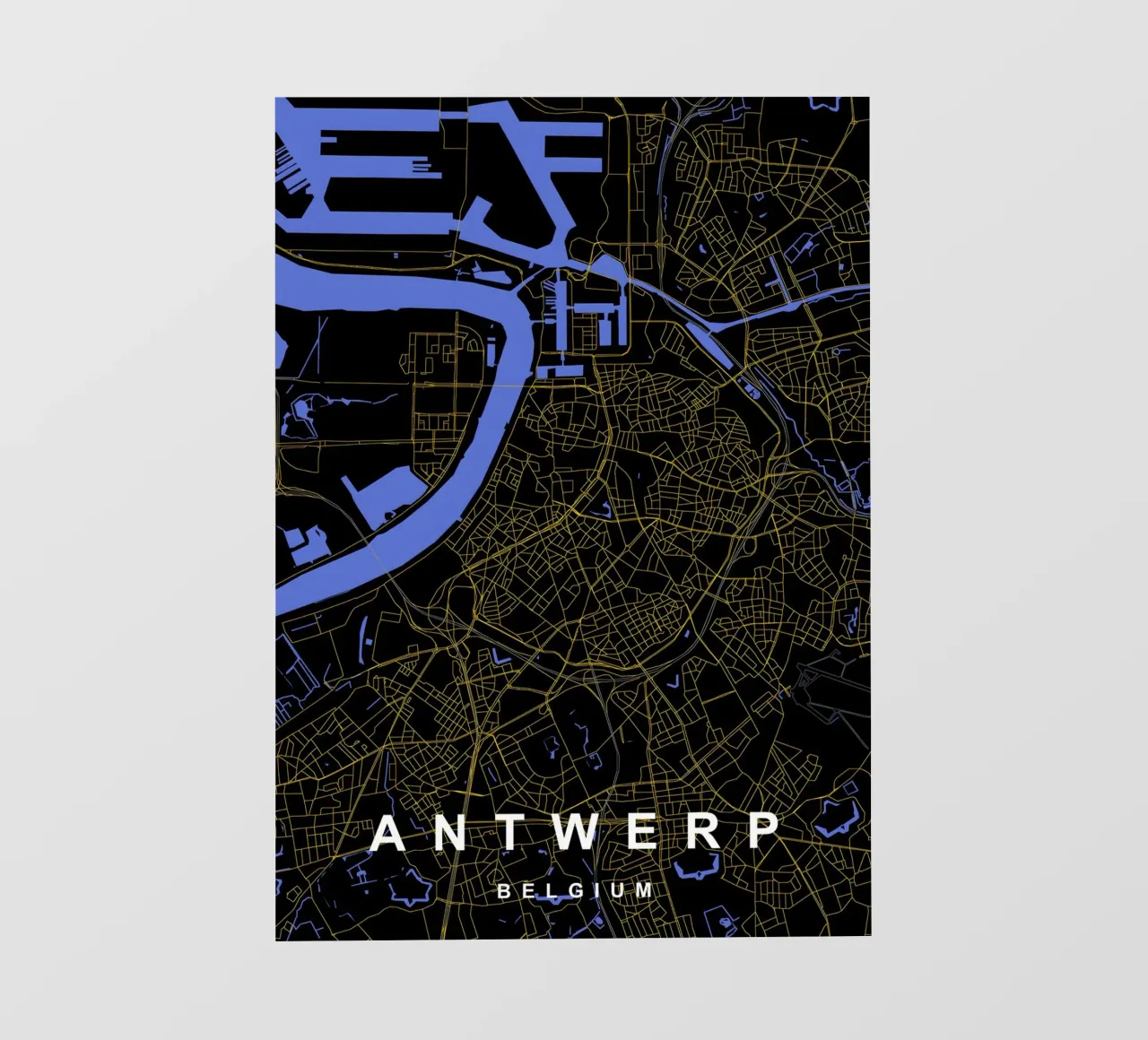 Anversa Belgio - Mappa della città in nero e oro pellicola backlit da Cartographers Library