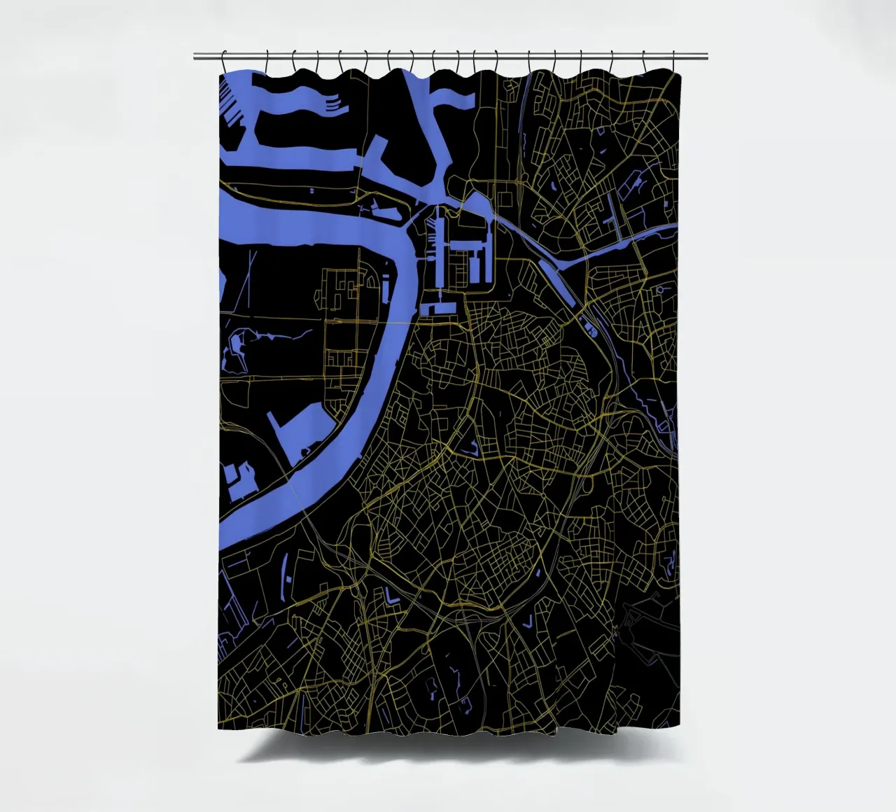 Anversa Belgio - Mappa della città in nero e oro tenda da doccia da Cartographers Library