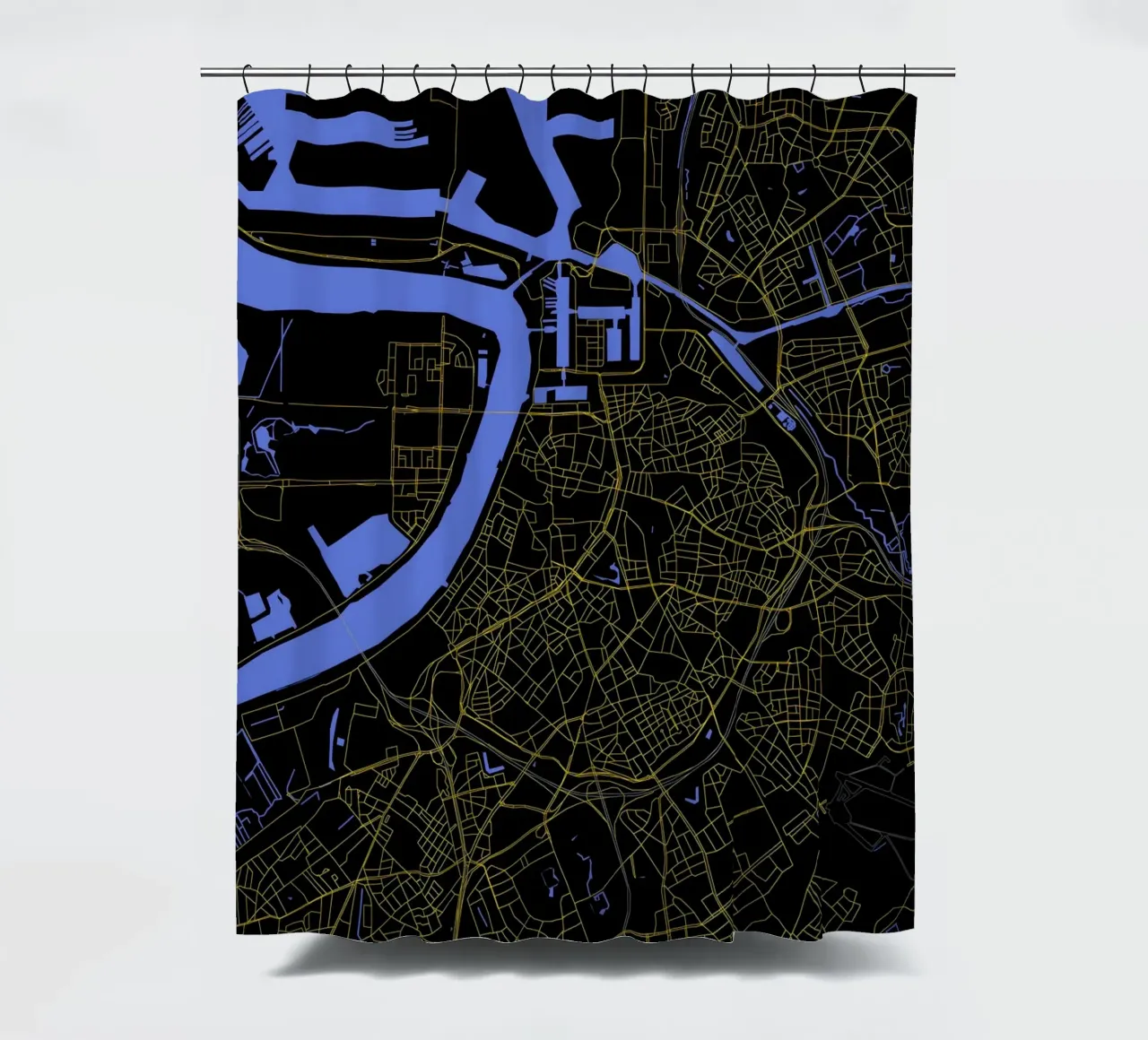 Anversa Belgio - Mappa della città in nero e oro tenda da doccia da Cartographers Library