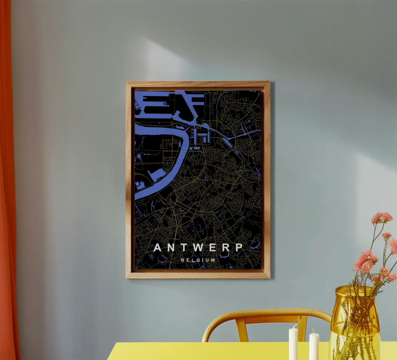 Anversa Belgio - Mappa della città in nero e oro alluminio dibond da Cartographers Library