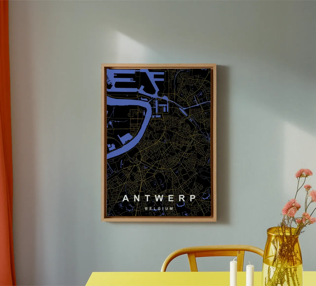 Anversa Belgio - Mappa della città in nero e oro tela con Cornice a cassetta da Cartographers Library