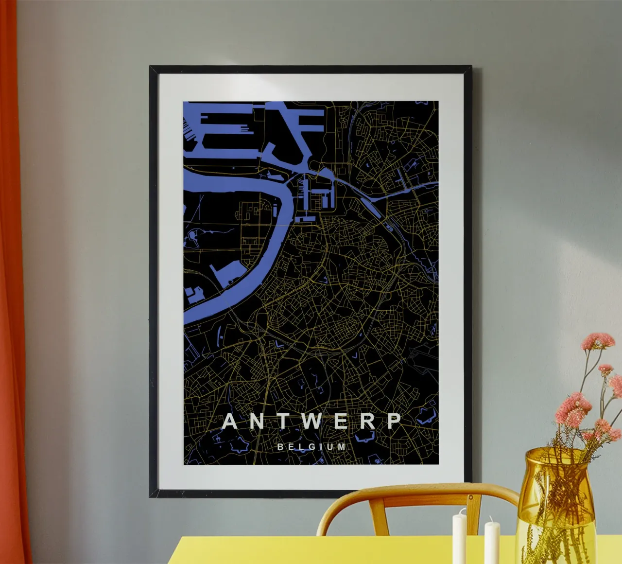 Anversa Belgio - Mappa della città in nero e oro carta hahnemühle da Cartographers Library