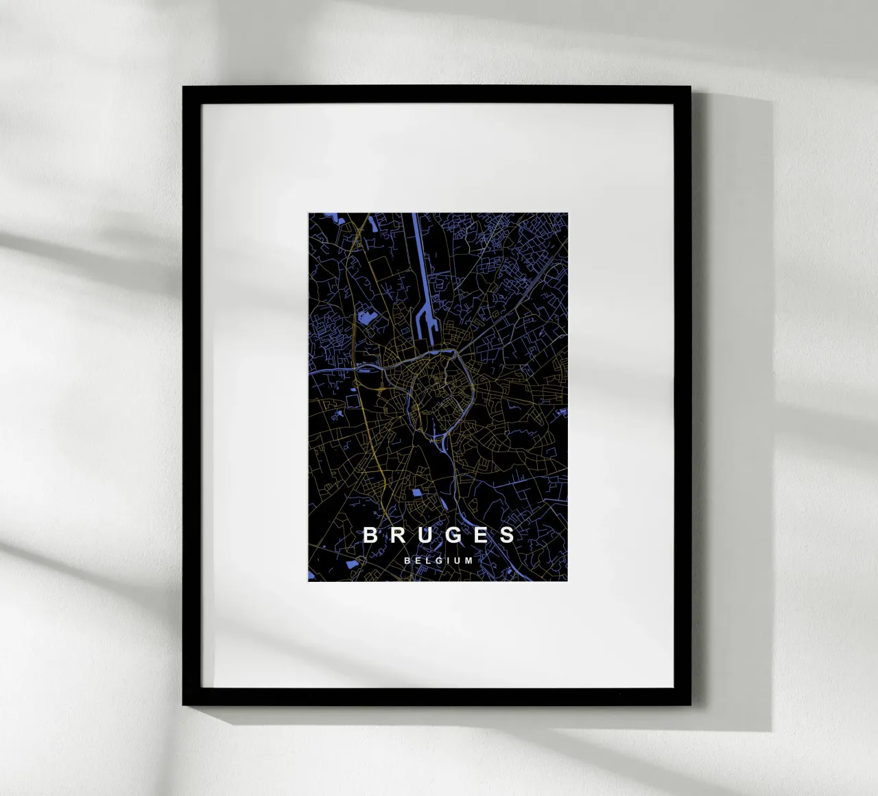 Bruges Belgio - Mappa della città in nero e oro carta hahnemühle da Cartographers Library