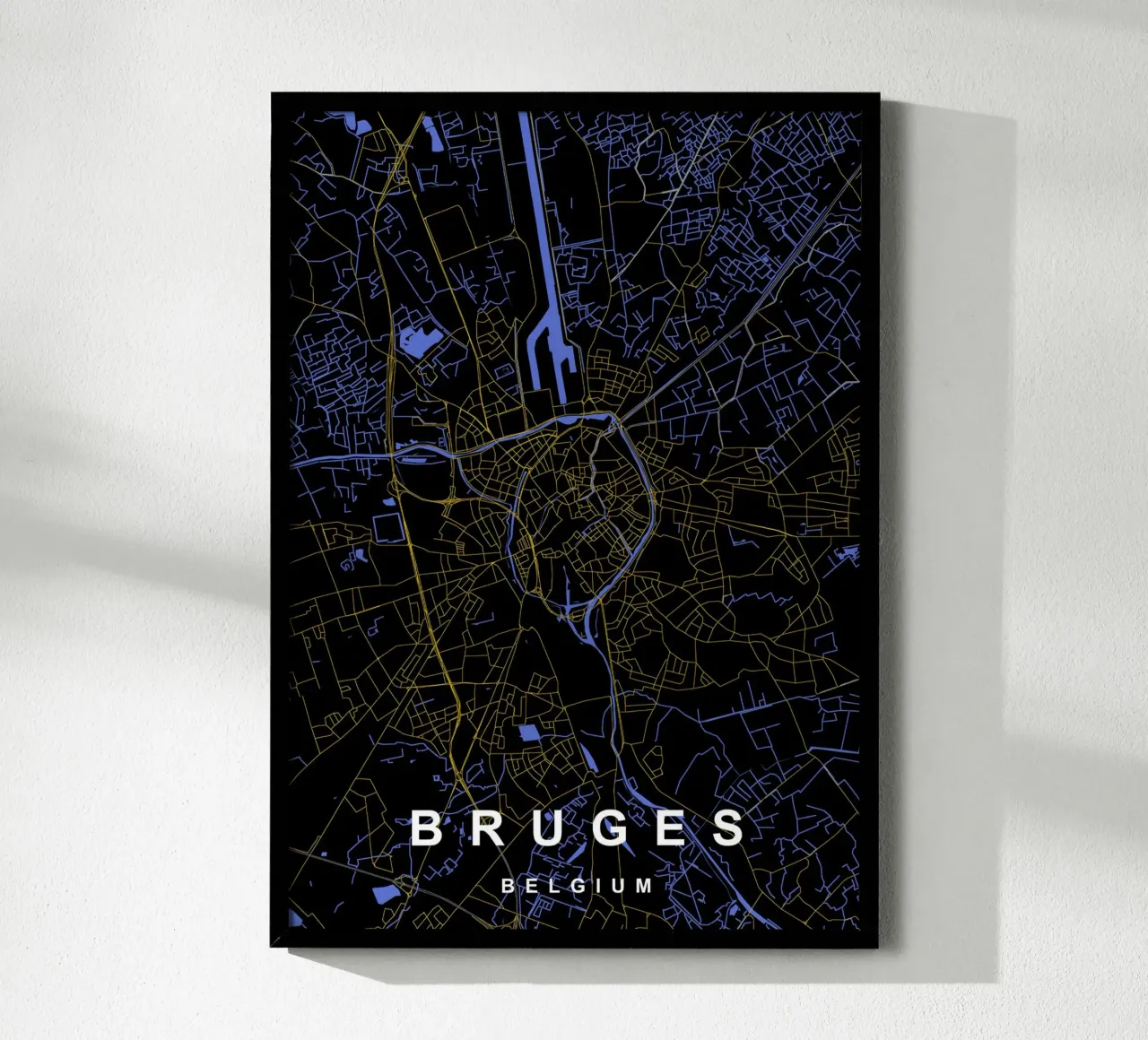 Bruges Belgio - Mappa della città in nero e oro carta hahnemühle da Cartographers Library