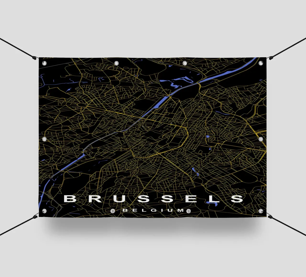 Mappa della città di Bruxelles Belgio nero e oro telo in pvc da Cartographers Library