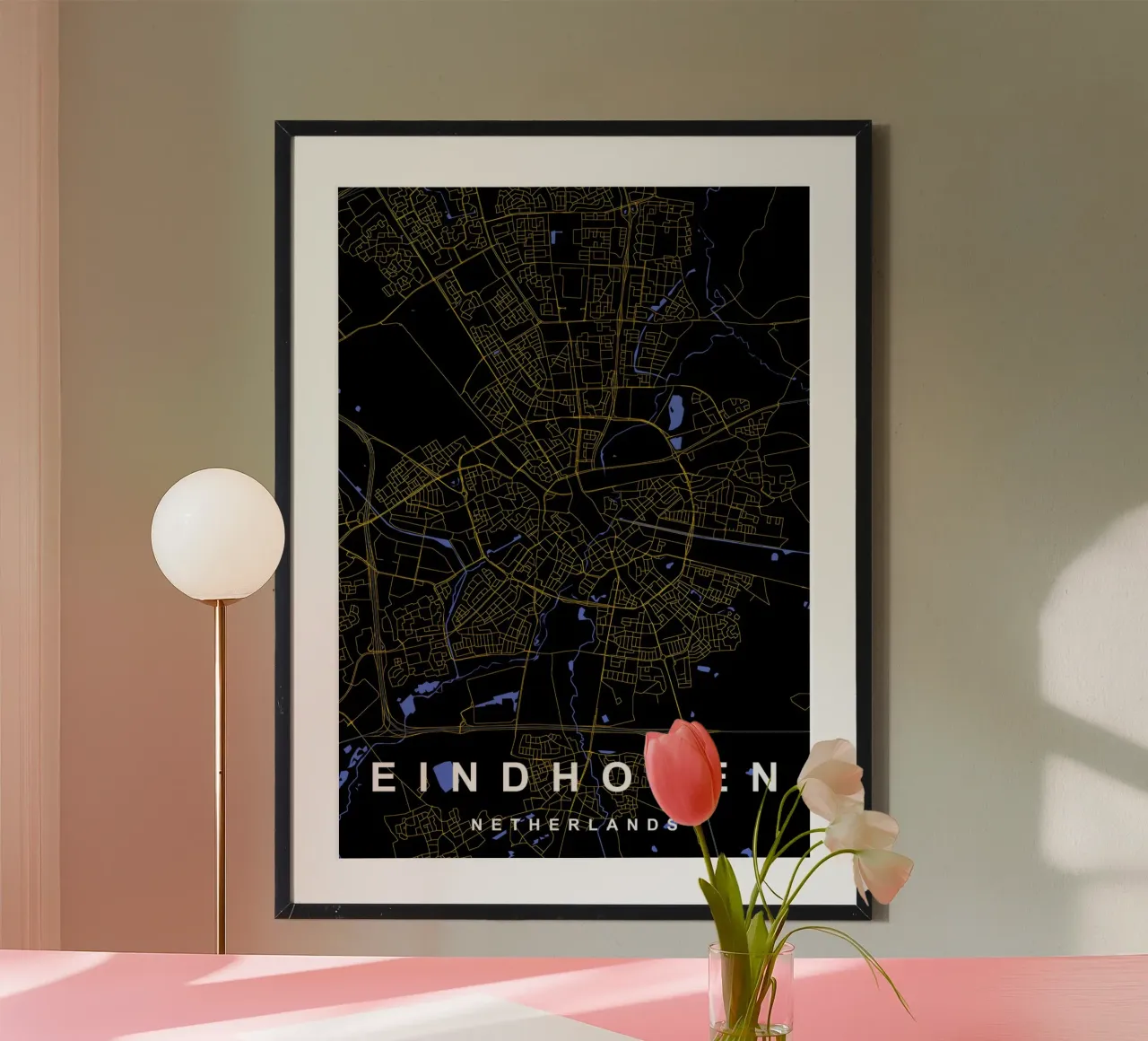 Eindhoven Nederland Stadsplattegrond Zwart-Goud poster van Cartographers Library