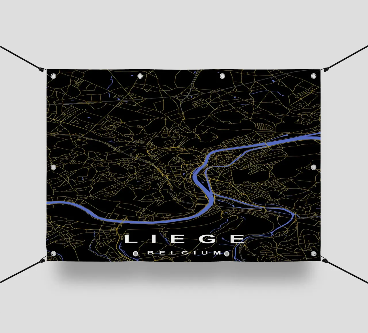 Liegi Belgio - Mappa della città in nero e oro telo in pvc da Cartographers Library
