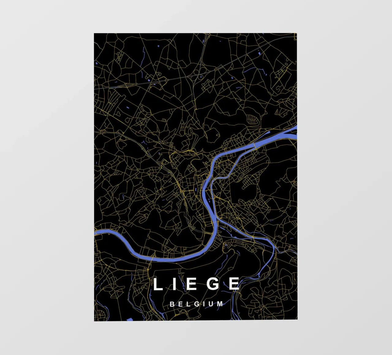Liegi Belgio - Mappa della città in nero e oro telo in pvc da Cartographers Library