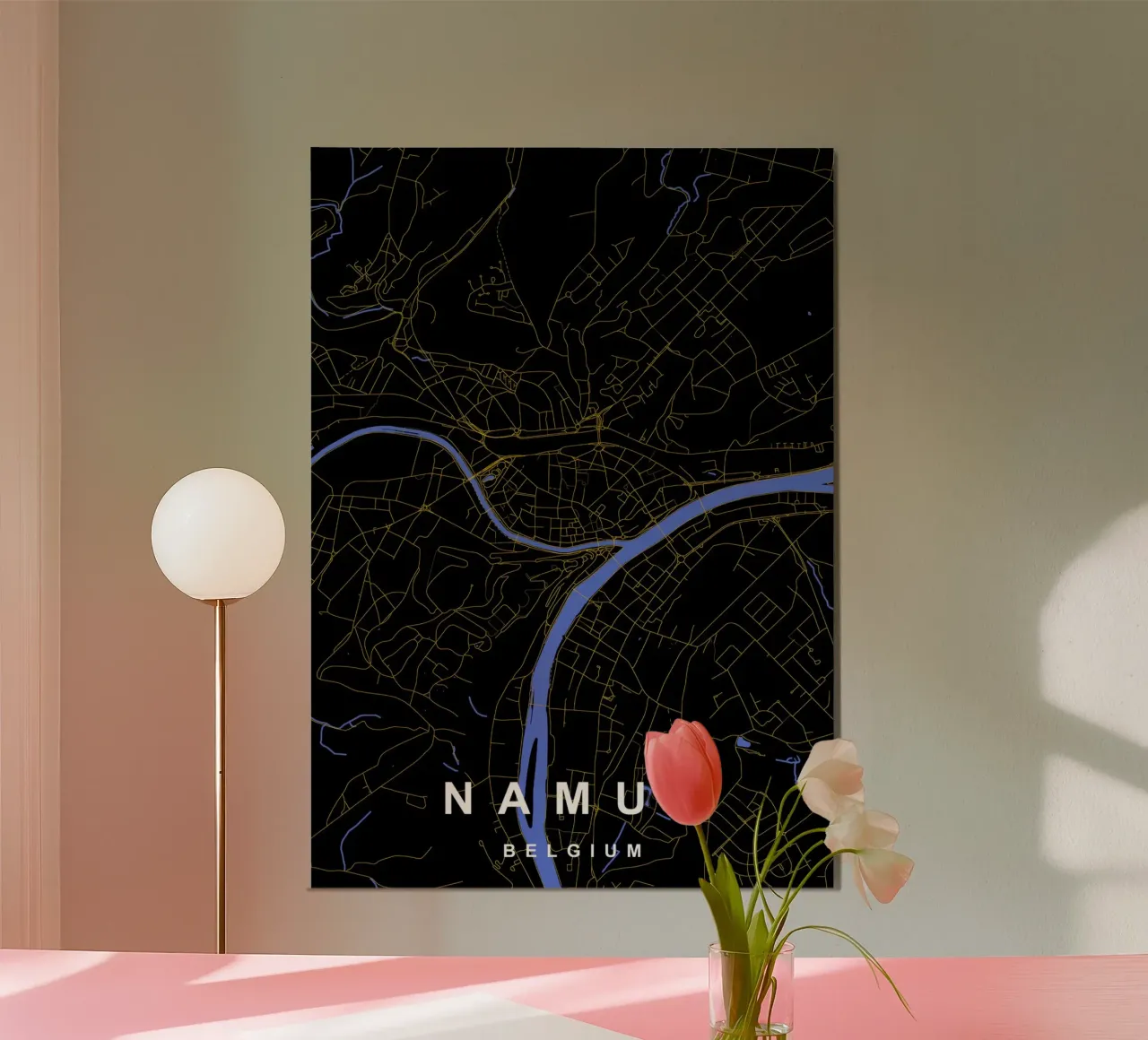 Namur Belgio - Mappa della città in nero e oro poster da Cartographers Library