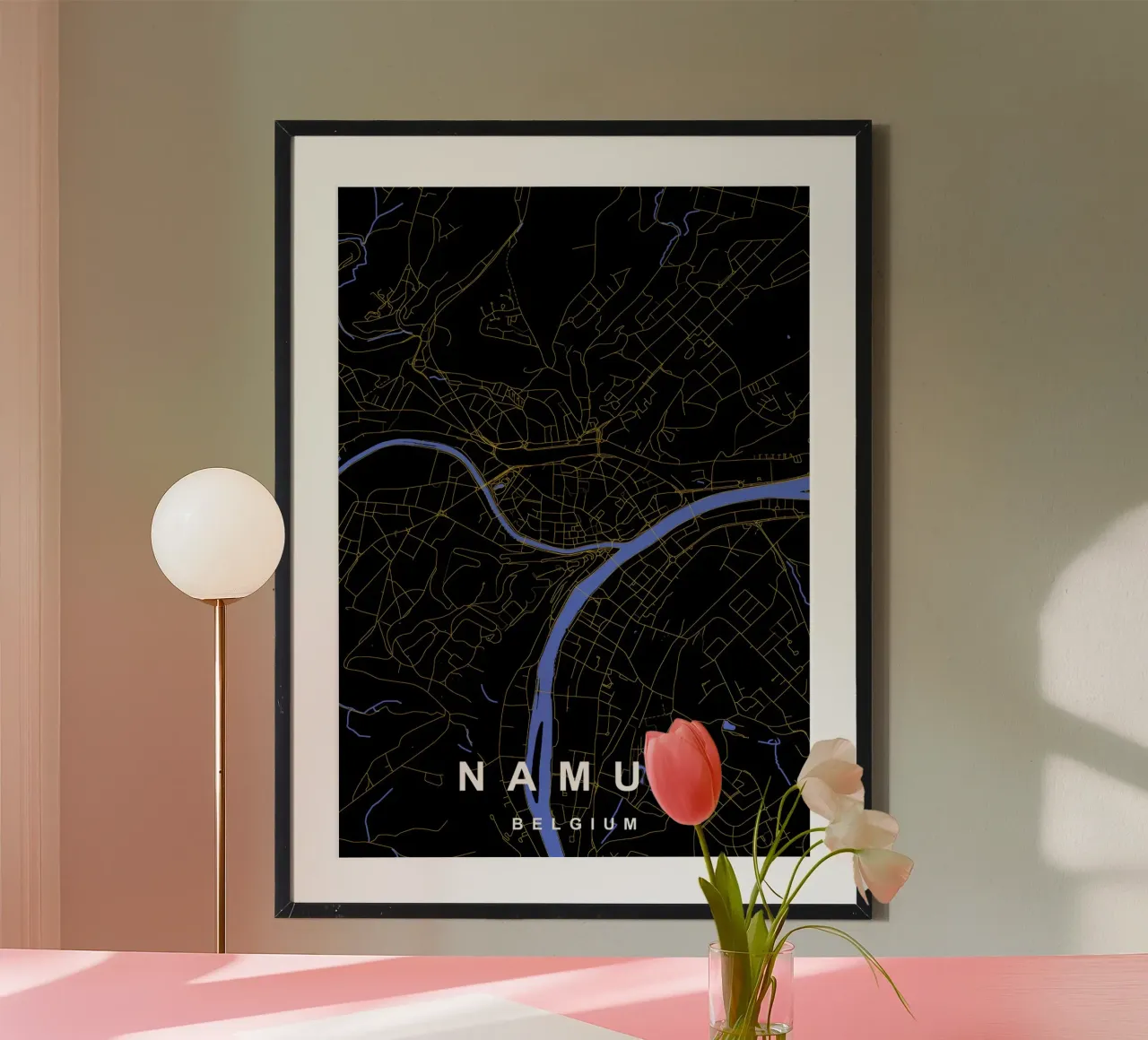 Namur Belgio - Mappa della città in nero e oro poster da Cartographers Library