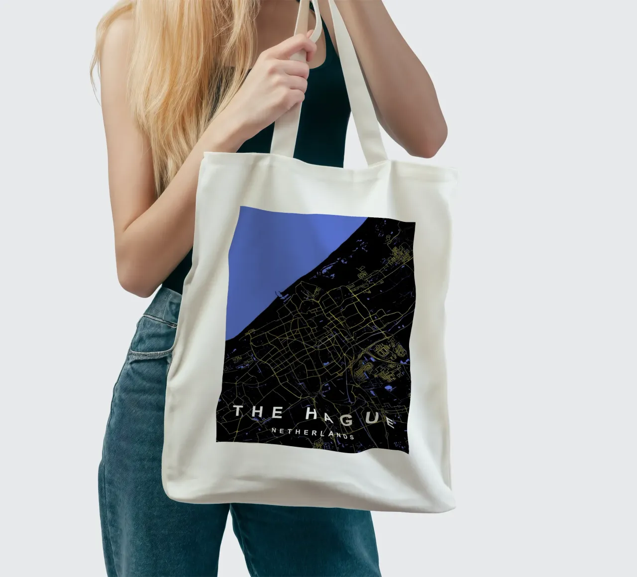 L'Aia - Mappa della città dei Paesi Bassi - Nero e oro borsa in juta da Cartographers Library