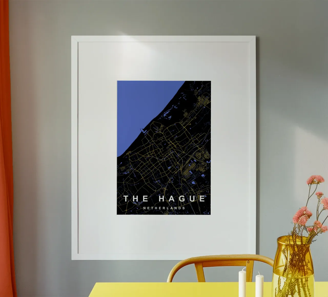 L'Aia - Mappa della città dei Paesi Bassi - Nero e oro poster con telaio in alluminio da Cartographers Library