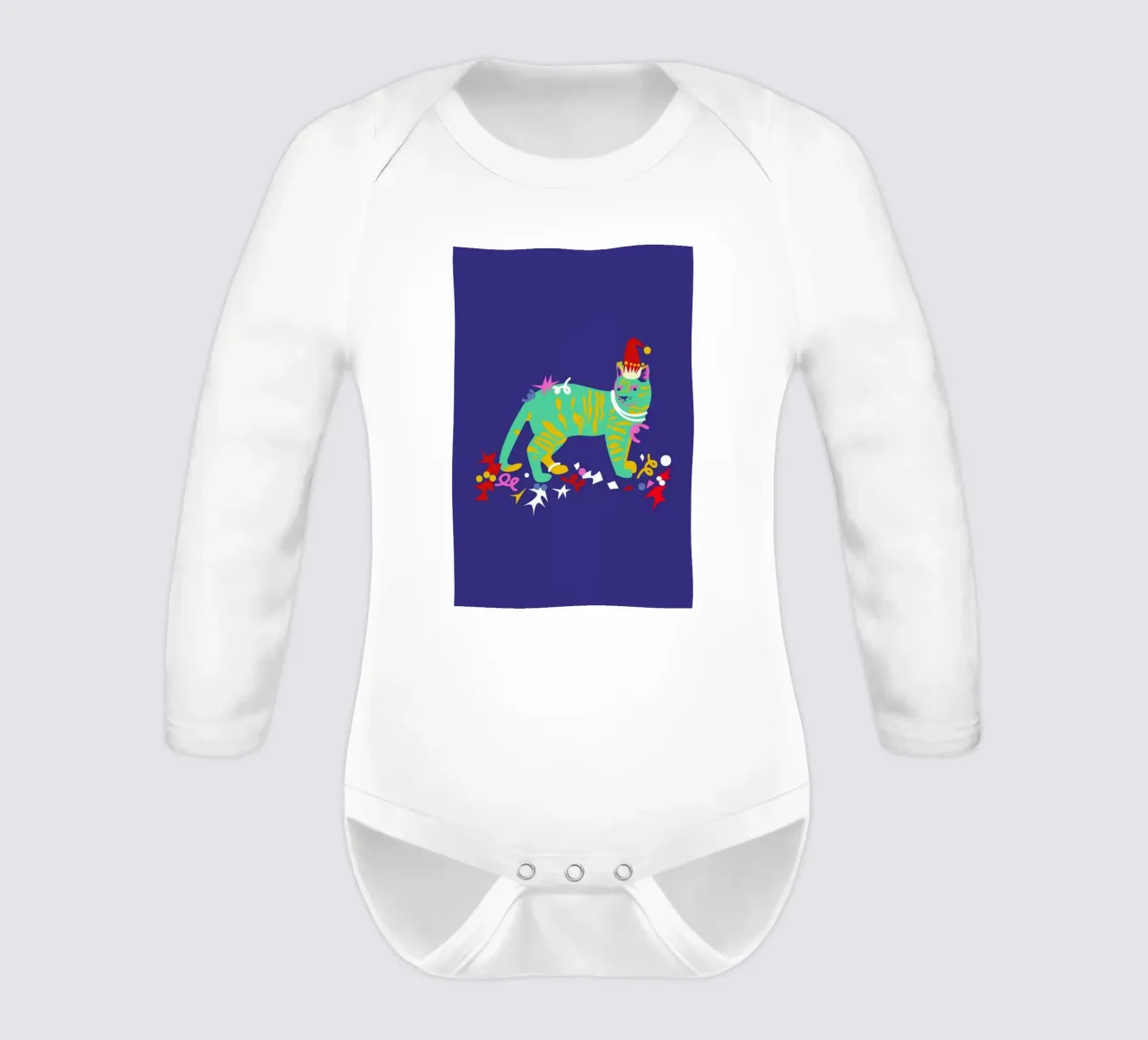 Cat Party long-sleeve baby romper by Mariery Young