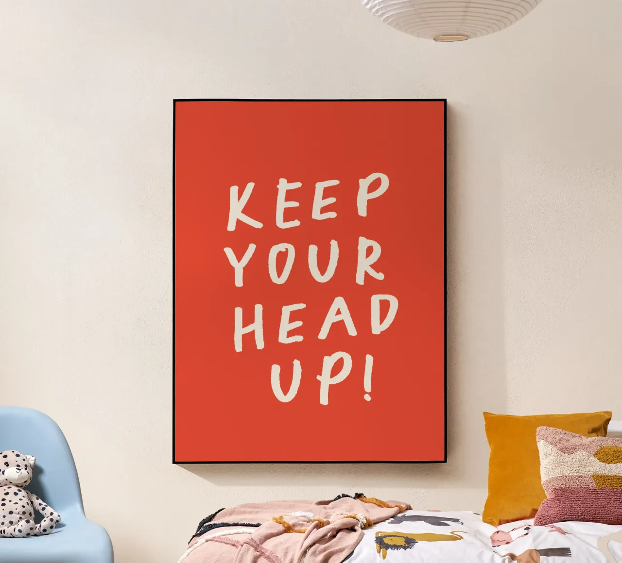 Keep Your Head Up Optimistic Typografie Druck in Rot Weiß Acryl-Glas von THE MOTIVATED TYPE