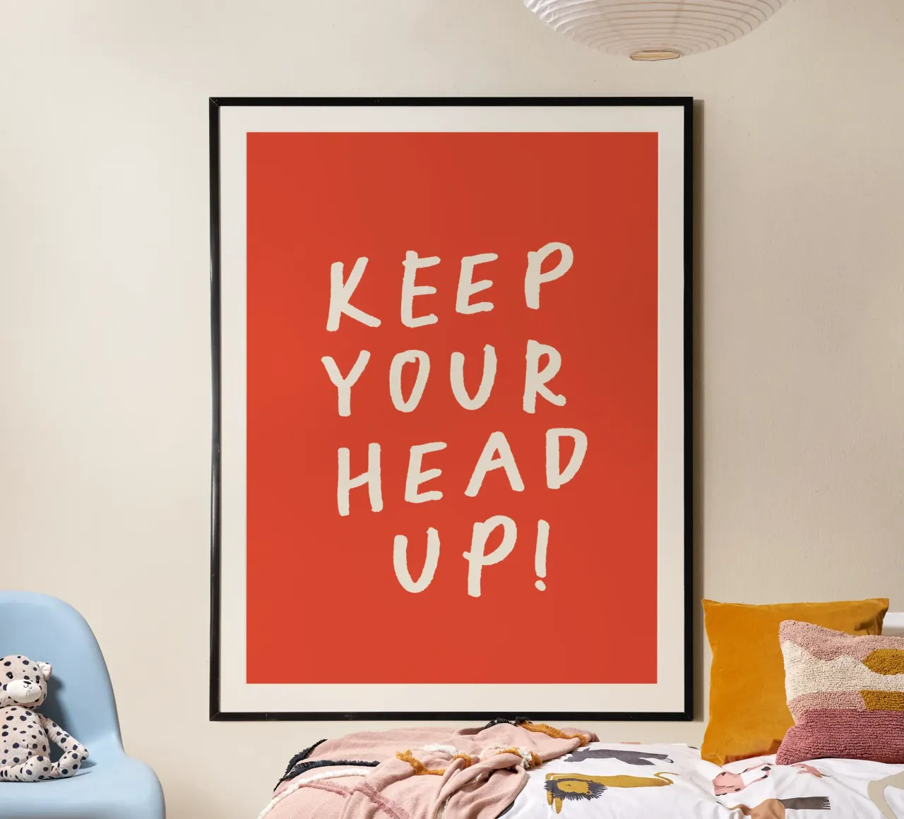 Keep Your Head Up Optimistic Typography Print in Red White hahnemühle by THE MOTIVATED TYPE