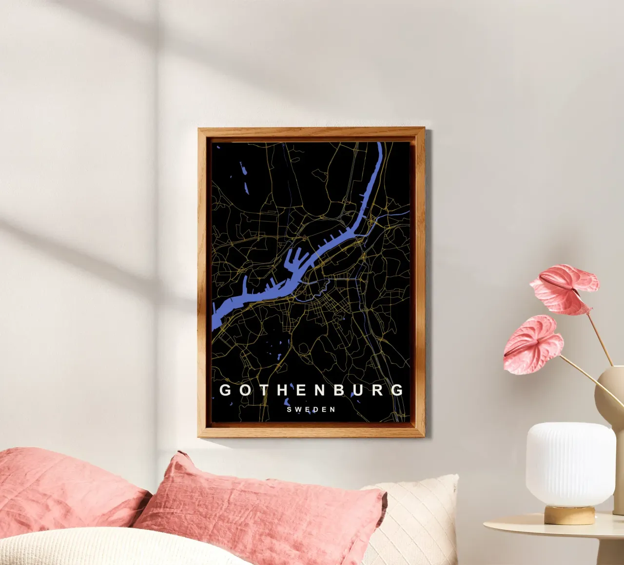 Göteborg Svezia - Mappa della città in nero e oro alluminio dibond da Cartographers Library