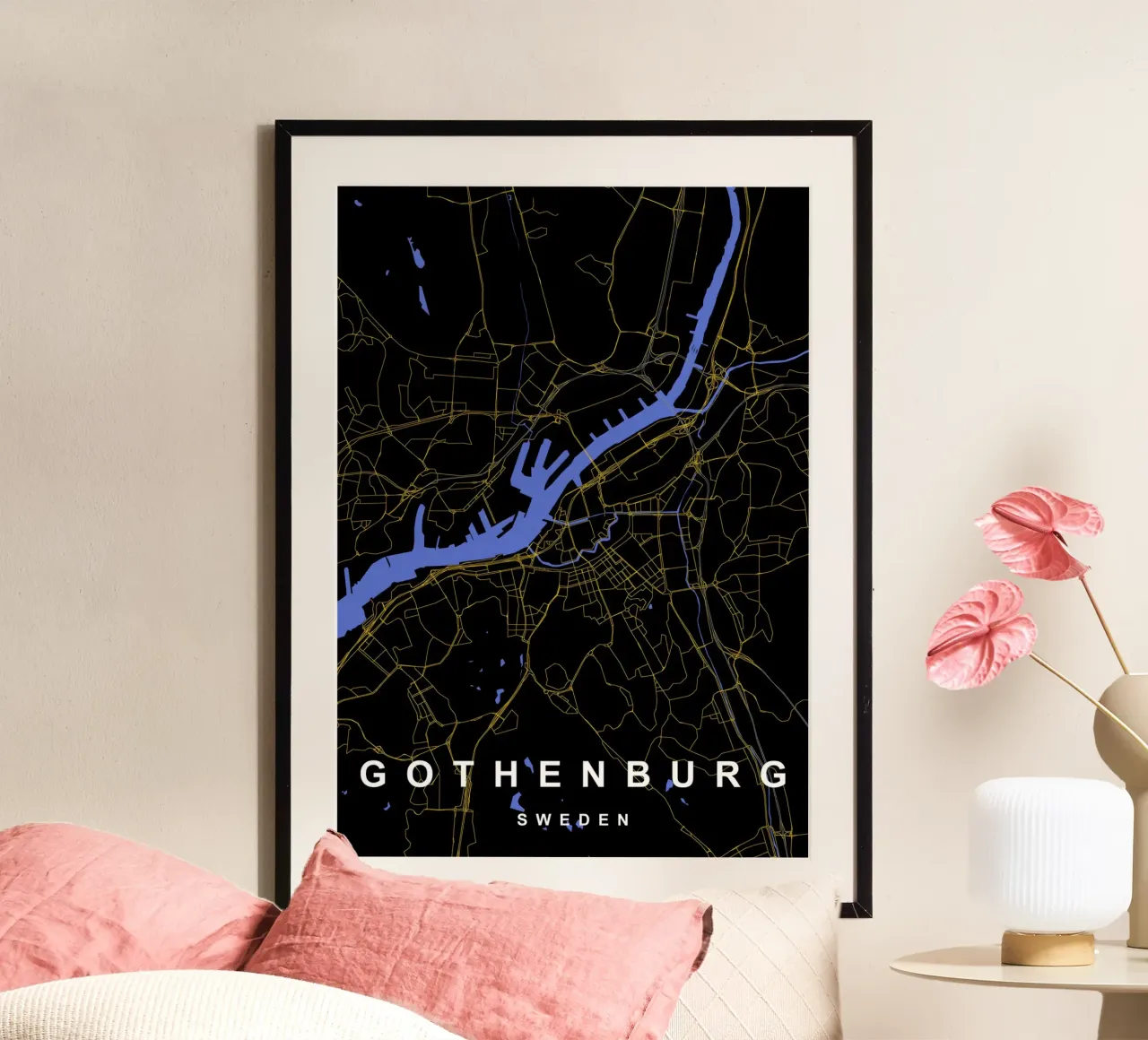 Göteborg Svezia - Mappa della città in nero e oro carta hahnemühle da Cartographers Library