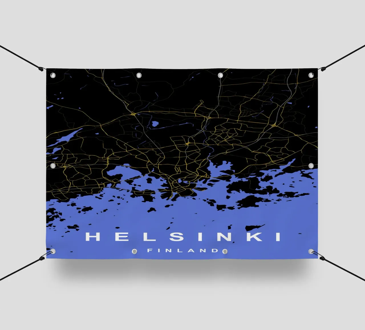 Helsinki Finlandia - Mappa della città in nero e oro telo in pvc da Cartographers Library