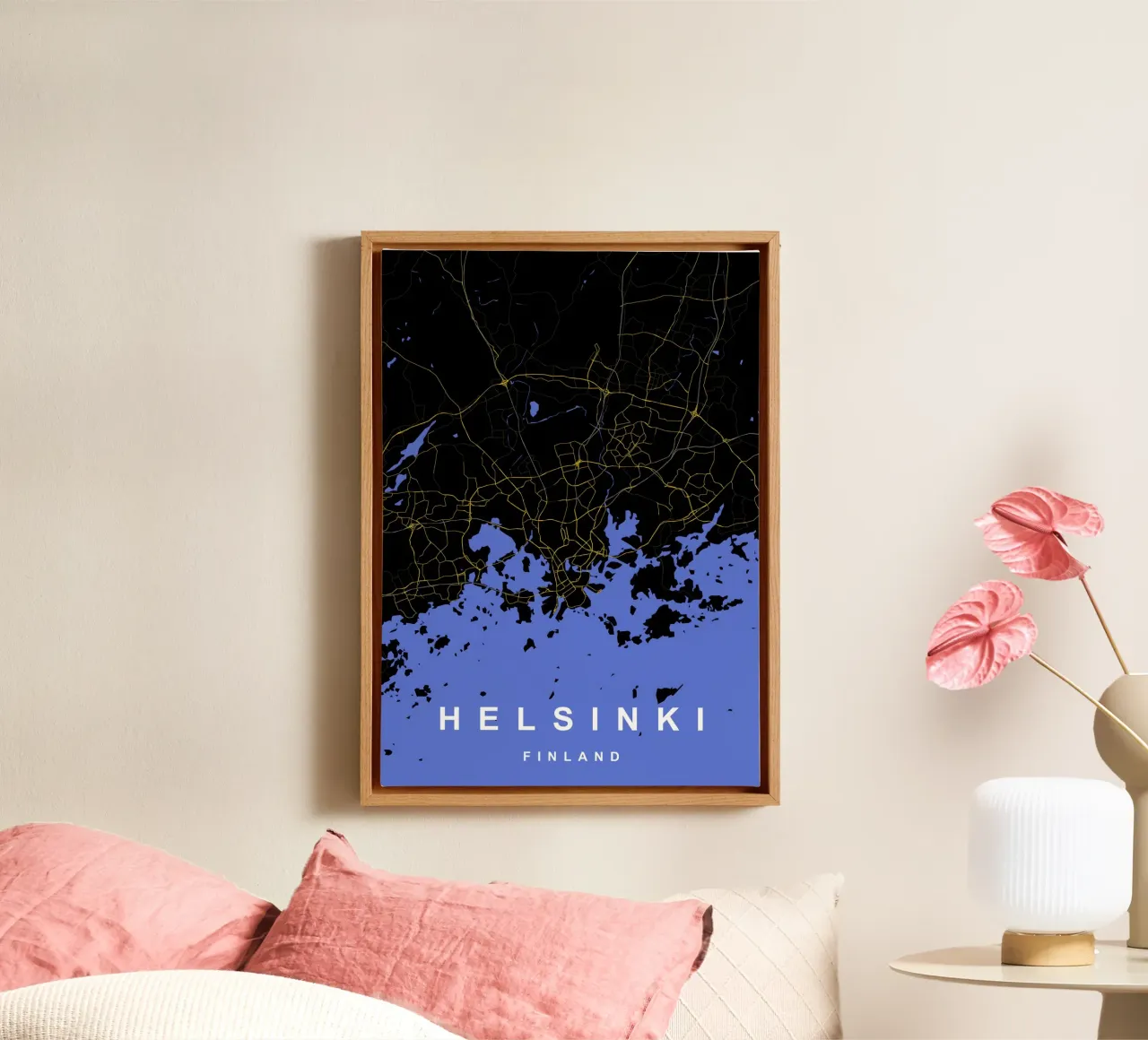 Helsinki Finland Stadsplattegrond Zwart-Goud canvas met Baklijst van Cartographers Library